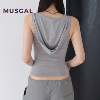 Musgal เสื้อกล้ามลําลอง มีฮู้ด คอยู เข้ารูป สีพื้น เข้ากับทุกการแต่งกาย สไตล์สตรีท แฟชั่นสําหรับสตรี 2023