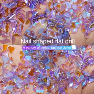 ตามมาตกแต่งเล็บ Mixed Super Sparkling Purple Fantasy Color Nail Special Flat Bottom Shaped Rhinestone Nail Rhinestone Jewelry Ins Small Nail Accessories