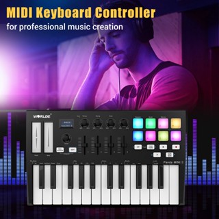 Worlde Panda MINI II 25-Key USB MIDI คีย์บอร์ดควบคุม USB MIDI พร้อมแผ่นทริกเกอร์แบ็คไลท์ RGB 8 ชิ้น พร้อมไฟแบ็คไลท์ RGB