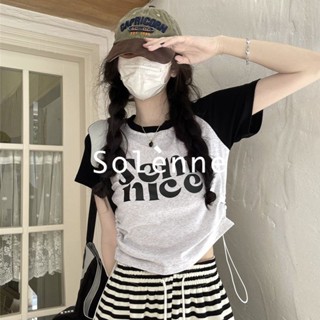 Solenne  เสื้อครอป เสื้อยืดผู้หญิง ครอป baby tee สาวเรโทร 2023 NEW Style Beautiful พิเศษ Comfortable ins A29J1BZ 36Z230909