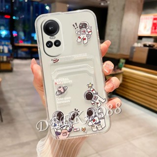 เคสโทรศัพท์มือถือแบบนิ่ม TPU ลายนักบินอวกาศน่ารัก พร้อมช่องใส่บัตร สําหรับ OPPO Reno10 Pro Plus Pro+ Reno8 T Z A96 A78 A77S A77 A76 A57 A17K A17 5G 4G 2023 Reno 10 10Pro 8 8T