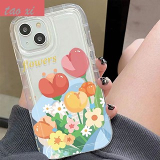 เคสป้องกันโทรศัพท์มือถือ แบบนิ่ม ลายดอกทิวลิป กันกระแทก สําหรับ Apple Iphone 13 14pro 12 11max xr xs