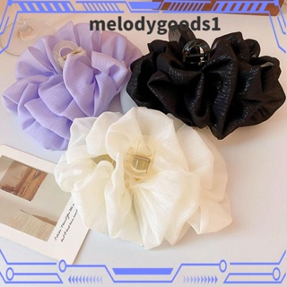 Melodygoods1 กิ๊บติดผมหางม้า ผ้าชีฟอง พลาสติก สองด้าน ลายดอกไม้ ประดับโบว์ เครื่องประดับผม