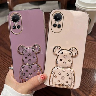 เคสโทรศัพท์มือถือ แบบนิ่ม ลายหมีน่ารัก มีขาตั้ง สําหรับ Oppo Reno 10 Pro 10 Pro+ 5G 2023 10Pro Plus