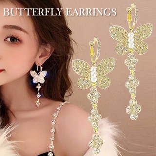 New Gorgeous Big Zircon Pearl Butterfly Ear Hoop Earrings Dangle Jewelry Gift