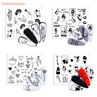 Hanprospree&gt; สติกเกอร์รูปลอก ลายดอกไม้ ใบไม้ สีเขียว เรียบง่าย สําหรับตกแต่งเล็บ DIY 1 แผ่น