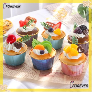 Forever โมเดลผลไม้ประดิษฐ์ คัพเค้ก ขนมหวาน ตกแต่งโต๊ะ 6 ชิ้น