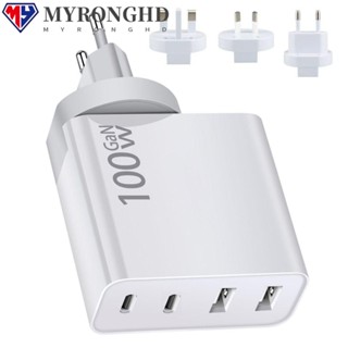 Myronghd ที่ชาร์จโทรศัพท์มือถือ 100W GaN QC3.0 USB-A แบบพับได้ PD ชาร์จเร็ว