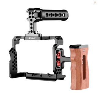 Fw Andoer Aluminum Alloy Camera Cage Kit with Video Rig Top Handle Wooden Grip Replacement for  A7R III/ A7 II/ A7III