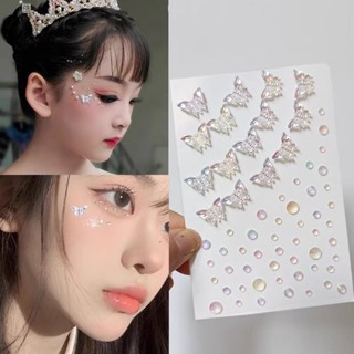 Cutemakeup สติกเกอร์เพชรเทียม รูปเปลือกหอย ผีเสื้อ สีเงิน สําหรับตกแต่ง