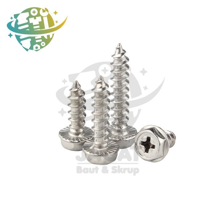 M3 x 16 สกรูสแตนเลส 2 ปุ่ม หัว Hex Screw Tapping S304