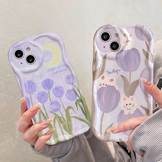 Casing for iPhone 14 Pro Max 13 12 11 ProMax X XS XR 7 8 6 6S Plus SE 2020 Cute Cartoon Oil painting Starry sky Tulip Rabbit Cream Edge Fine Hole Airbag Anti-fall Protection Soft Phone Case 1NY 37