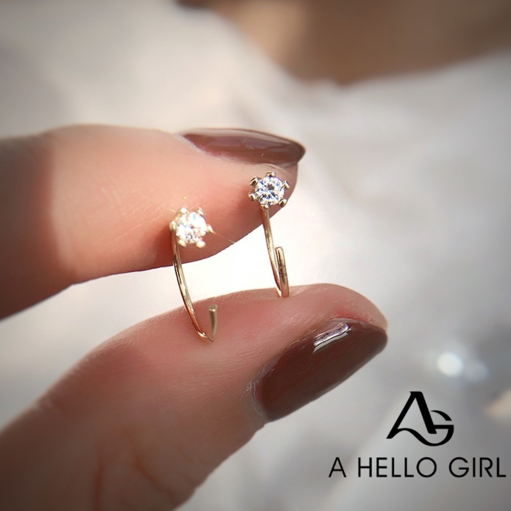 A HELLO GIRL ต่างหูตะขอ ประดับเพชรเทียม ขนาดเล็ก หกเหลี่ยม เรียบง่าย สําหรับผู้หญิง