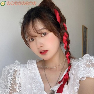 Aelegant ริบบิ้นผ้าไหม น่ารัก หวาน น่ารัก โลลิต้า สําหรับเด็กผู้หญิง ผ้าโพกศีรษะ สไตล์เกาหลี สําหรับผู้หญิง ที่คาดผม