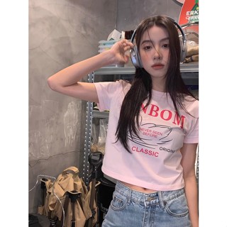 Massimo  เสื้อครอป เสื้อยืดผู้หญิง ครอป baby tee สาวเรโทร 2023 NEW Style สวยงาม Korean Style สไตล์เกาหลี fashion A99J53L 36Z230909