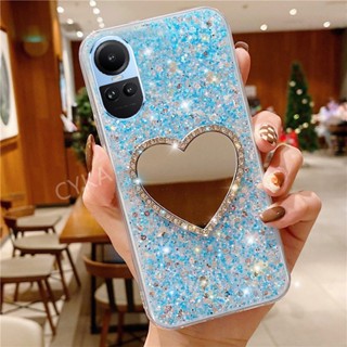 เคสโทรศัพท์มือถือ แบบนิ่ม ลายกากเพชร มีกระจก สําหรับ OPPO Reno10 Pro 5G 10Pro+ Reno 10 5G Reno10 5G