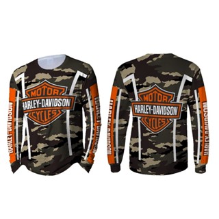 เสื้อยืดแขนยาว พิมพ์ลาย harley davidson army 3 มิติ สําหรับผู้ชาย