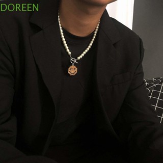 Doreen สร้อยคอโซ่ จี้ลูกปัดไข่มุกเทียม หน้ายิ้ม ของขวัญ สไตล์มินิมอล สําหรับผู้ชาย