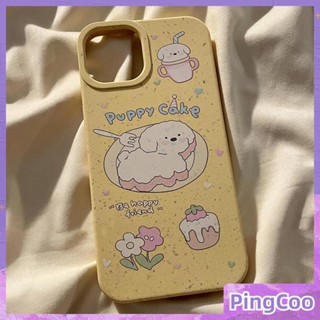 Pingcoo - เข้ากันได้สำหรับ เคส iphone 11 เคสไอโฟน เคสไอโฟน11 เป็นมิตรกับสิ่งแวดล้อมเคสที่ย่อยสลายได้นุ่มกันกระแทกป้องกันสีเหลืองเค้กลูกสุนัขน่ารักเข้ากันได้กับ iPhone 14 13 Pro max 12 Pro Max 11 xr xs max 7Plus 8Plus