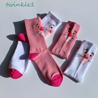 Twinkle1 ถุงเท้ากีฬา ลายหัวเสือดาว สีชมพู สําหรับของขวัญคริสต์มาส