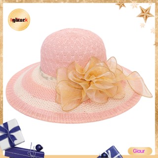 Giaurz หมวกปีกกว้าง หมวกบักเก็ต กันแดด ทรงกลม ลายดอกไม้ สําหรับผู้หญิง