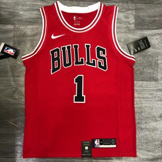 【คุณภาพสูง】ใหม่ ของแท้ NBA Chicago Bulls สําหรับผู้ชาย #1 เสื้อกีฬาแขนสั้น ลาย Derrick Rose Jersey สีแดง