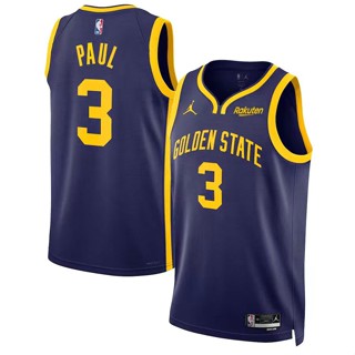 【คุณภาพสูง】นักรบ Nba Golden State ของแท้ สําหรับผู้ชาย #3 เสื้อกีฬาแขนสั้น ลายทีม Chris Paul Jersey Statement Edition สีน้ําเงินเข้ม