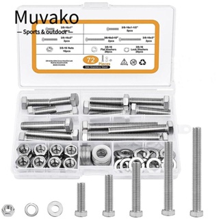 Muvako ชุดสลักเกลียวเมตริก สีเงิน 3/8-16x1 นิ้ว เป็น 3/8-16x3 นิ้ว 72 ชิ้น