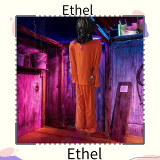 Ethel1 ชุดเครื่องแบบคุก กุญแจมือ PVC ลายส้ม สีดํา สําหรับตกแต่งในร่ม