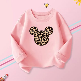 เสื้อยืดแขนยาว ผ้าฝ้าย ลายการ์ตูน Disney Mickey สําหรับเด็กทารกแรกเกิดผู้หญิง