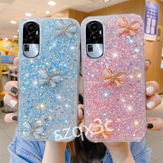 ใหม่ เคสโทรศัพท์มือถือแบบนิ่ม ใส แต่งกลิตเตอร์ เลื่อม คริสตัล ลายผีเสื้อ 3D แฟชั่น สําหรับ OPPO Reno10Pro+ Reno 10 Pro Plus 5G A58 A78 A98 4G 2023