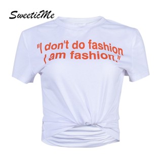 Sweeticme ใหม่ เสื้อยืดครอป คอกลม แขนสั้น พิมพ์ลายตัวอักษร แฟชั่นสําหรับผู้หญิง 2023