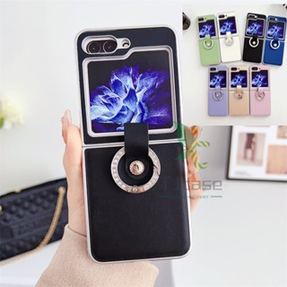 เคสโทรศัพท์มือถือหนัง pu แบบแข็ง ชุบไฟฟ้า พร้อมแหวนขาตั้ง สําหรับ samsung galaxy z flip 5 z flip 4 z flip 3