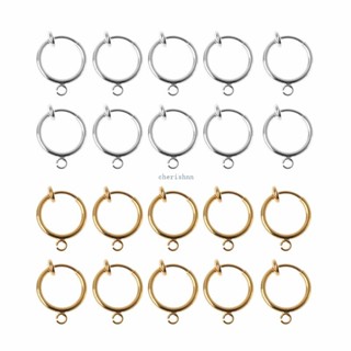 Ch*【พร้อมส่ง】ต่างหูห่วงทองเหลือง ทรงกลม แบบหนีบ ไม่ต้องเจาะหู DIY สําหรับทําต่างหู 10 ชิ้น