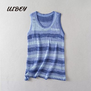 Uibey เสื้อกั๊ก ผ้าถัก ลายทาง ทรงหลวม แฟชั่น 2332