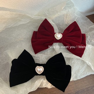 Spot# French velvet bow hairpin headspoon high-grade fragrance wind Net Red Girl simple spring clip hair accessories 8jj