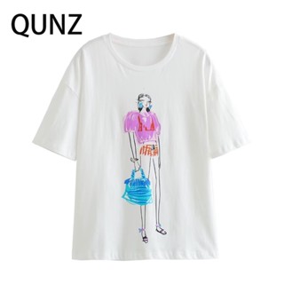 Qunz เสื้อคอกลม พิมพ์ลาย อเนกประสงค์ แฟชั่น 136