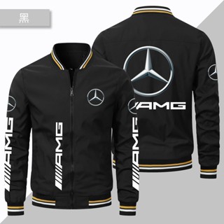 เสื้อแจ็กเก็ตเบสบอล มีซิป กันลม ลายโลโก้ Benz AMG E63S CLA45 สําหรับเล่นกีฬากลางแจ้ง