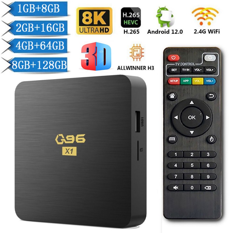กล่องทีวี เครื่องเล่นมีเดีย Q96 x1 android 12 allwinner H3 quad core HDR10 8K 8GB 128GB H.265 V0BH