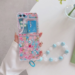 เคสโทรศัพท์มือถือ ลายดอกไม้ ดอกคามิเลีย พร้อมสายคล้อง หรูหรา หลากสี สําหรับ Samsung Galaxy Z Flip 5 3 4 5G ZFlip5 Zflip3 Zflip4