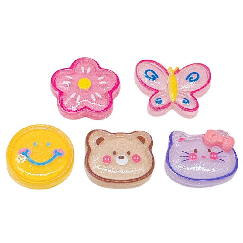 [2 #] Jibbitz Crocs กิ๊บติดผมเรซิ่น รูปผีเสื้อ ดอกไม้ หมีน้อย กระต่าย แมว แวววาว อุปกรณ์เสริม สําหรับรองเท้า QP - รูปที่ 3