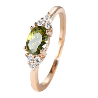 ใหม่ Peridot แหวนเพทาย สี่ง่าม ประดับเพชร สีโรสโกลด์ เรียบง่าย สําหรับผู้ชาย และผู้หญิง