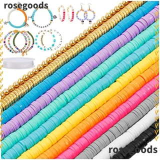 Rosegoods1 ลูกปัดดินโพลิเมอร์ 10 เส้น ลูกปัดไวนิล Heishi 6 มม. สีทอง 10 สี 2 แพ็ค DIY