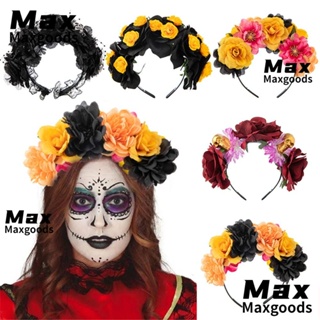 Maxg ที่คาดผมมงกุฎดอกกุหลาบ สีดํา เครื่องแต่งกายคอสเพลย์ ฮาโลวีน ปาร์ตี้ แฟชั่น สําหรับผู้หญิง