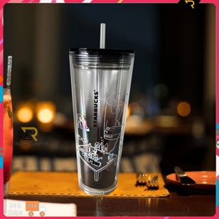 Ready stock Reusable Limited Genuine Starbucks Cold Cups Plastic Black Transparent Tumbler With Lid And Straw Black Cup 710ml/24oz excellent_th