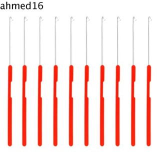 Ahmed เข็มตะขอถักโครเชต์ โลหะพลาสติก สีแดง สําหรับถักโครเชต์ 10 ชิ้น ต่อชุด