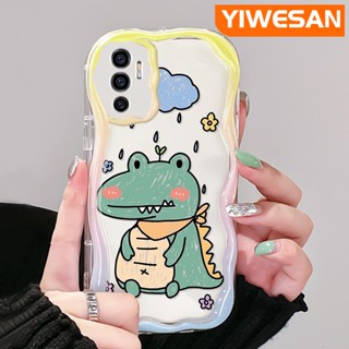 เคสโทรศัพท์มือถือ ซิลิโคนนุ่ม ใส กันกระแทก ลายการ์ตูนจระเข้น้อยขอบคลื่น สีครีม สําหรับ VIVO V23E 4G V23E 5G V23 Pro V23i 5G S12 5G Y75