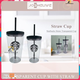 พร้อมส่ง Starbucks Straw Cup แก้วพลาสติกใส 2 ชั้น หลอดสีดำ พร้อมฝา โครงสร้างรั้ว 2 ชั้น 470ml/710ml amazing_th