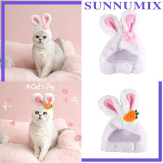 [Sunnimix] หมวกคอสเพลย์ รูปกระต่ายน่ารัก ปรับได้ ให้ความอบอุ่น สําหรับสัตว์เลี้ยง แมว