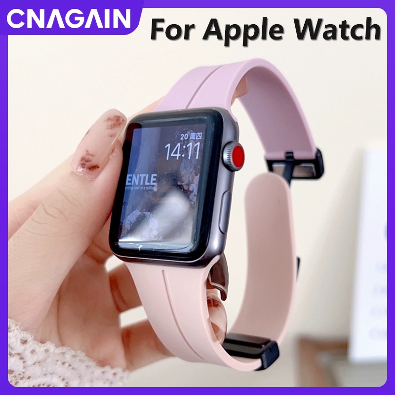 Cnagain สายนาฬิกาข้อมือซิลิโคน แบบแม่เหล็ก สองสี สําหรับ Apple Watch Ultra SE Series 8 7 6 5 4 3 2 1 iWatch 49 มม. 45 มม. 41 มม. 44 มม. 40 มม. 42 มม. 38 มม.